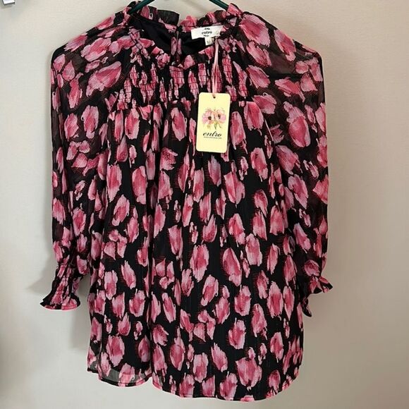 New Anthropologie Entro Metallic Leopard Flowy Semi-Sheer Lined Blouse Size S - Picture 3 of 9